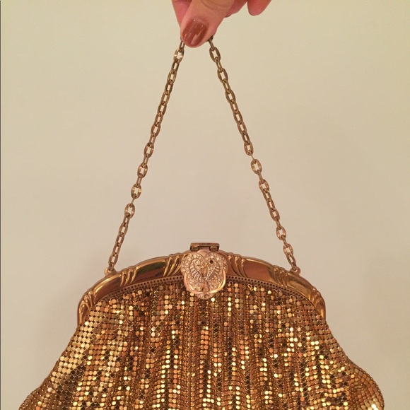 Vintage Whiting&Davis gold rhinestone clutch purse
